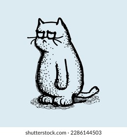 Sketch of a fat cat that sits on the bottom, coloring book, isolated object on a white background, cartoon illustration, vector, stock illustration