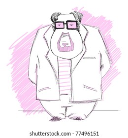 Sketch of a fat professor. Vector illustration
