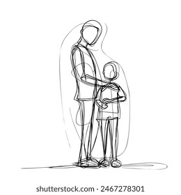 Sketch of Father and Sone standing with minimalist pen doodle