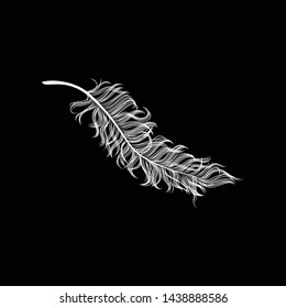 Sketch feather on black background_vector