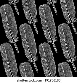 Sketch feather, vector vintage seamless pattern eps 10