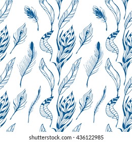 The sketch of feathers  pattern. Hand drawn vector  for design set.