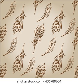 The sketch of feathers  pattern. Hand drawn vector  for 