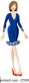 Sketch of a female in blue dress outfit