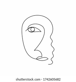 Sketch of female face drawn by continuous line. Vector illustration.