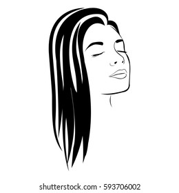 sketch female face silhouette with long hairstyle vector illustration