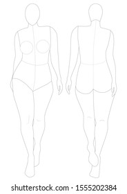 Sketch for female figure. Xl size. Dotted outline. Front and back