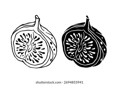 Sketch, fig fruit silhouette.
Vector graphics.