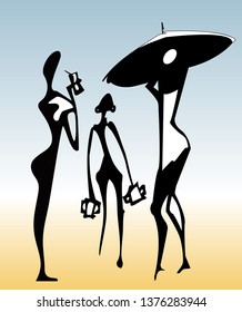 sketch of the figures on the beach