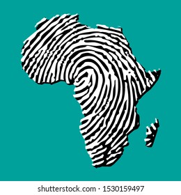 Sketch fingerprint african continent map banner. Dactylogram africa style poster. Flat pattern africa image. Dark Continent Africa ligneous abstract background. African continent timbered silhouette