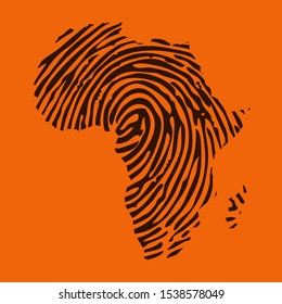 Sketch fingerprint african continent map banner. Dactylogram africa style poster. Flat pattern africa image. Dark Continent Africa ligneous abstract background. African continent timbered silhouette