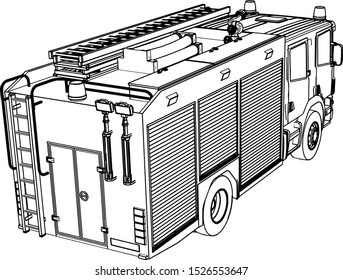 sketch of a fire engine vector on a white background
