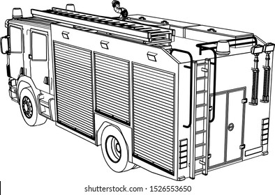 sketch of a fire engine vector on a white background