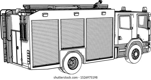 sketch of a fire truck with hatching vector