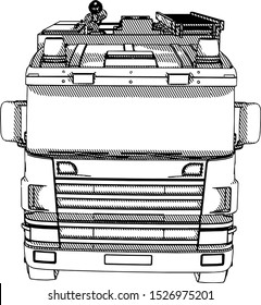 sketch of a fire truck with hatching vector