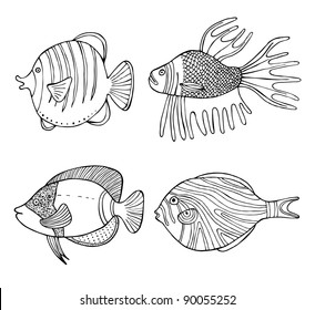 Sketch Fish Set Stock Vector (Royalty Free) 90055252 | Shutterstock