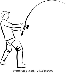 sketch of fisherman with fishing rod 