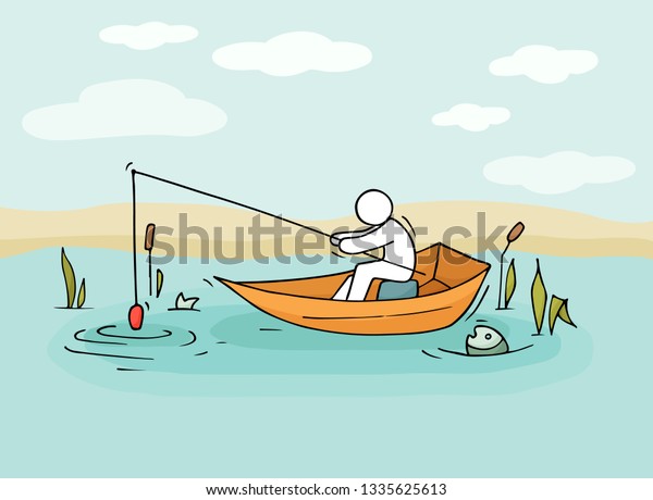 Sketch Fishman Men Sit Boat Doodle Stock Vector (Royalty Free ...