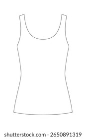 sketch of a women’s fitted tank top, front view. Minimal outline template for fashion design, garment tech packs, and clothing production use in apparel industry presentations.
