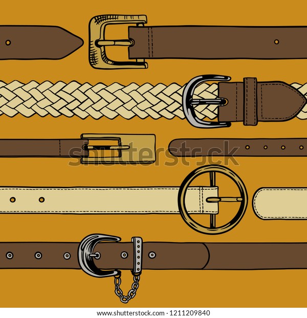 Sketch Five Leather Belts Buckles Vector 库存矢量图（免版税）1211209840 ...
