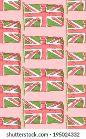 Sketch flag of UK, vector vintage seamless pattern