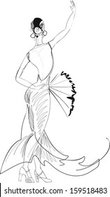 Sketch of flamenco dancer with fan