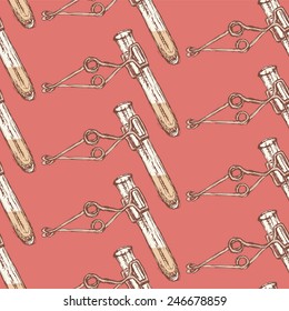 Sketch flask holder in vintage style, vector seamless pattern 