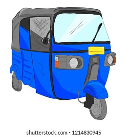 sketch flat color of blue bajaj, one of economic public transportation in india and indonesia