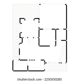 sketch of a floor plan of a building sketched in black and white
