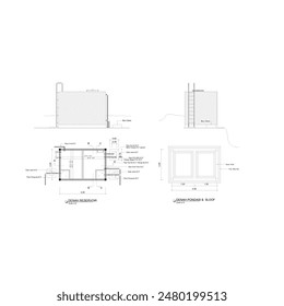 sketch of the floor plan, foundation plan and elevation or view of the water reservoir or reinforced concrete reservoir