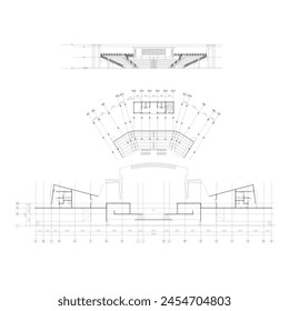 sketch of the floor plan and front view of the stands for performances or performance stages