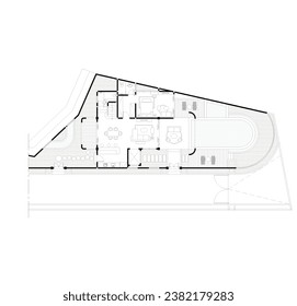 sketch of the floor plan of a luxury villa with a large swimming pool