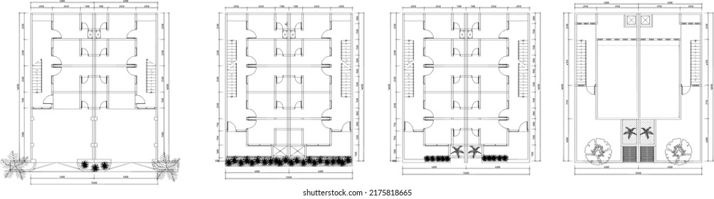 sketch of the floor plan of a residential building that has three floors and has a rooftop