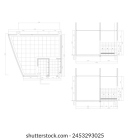 sketch of the floor plan and sections of the prayer room or Muslim place of worship
