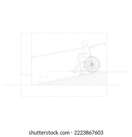 sketch of the floor slope of the path of the disabled or wheelchair user