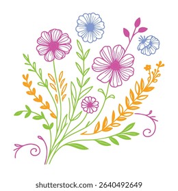 sketch floral artwork with summer themed blossoms.botanical line drawing for creative textiles.floral art for women wear and packaging

