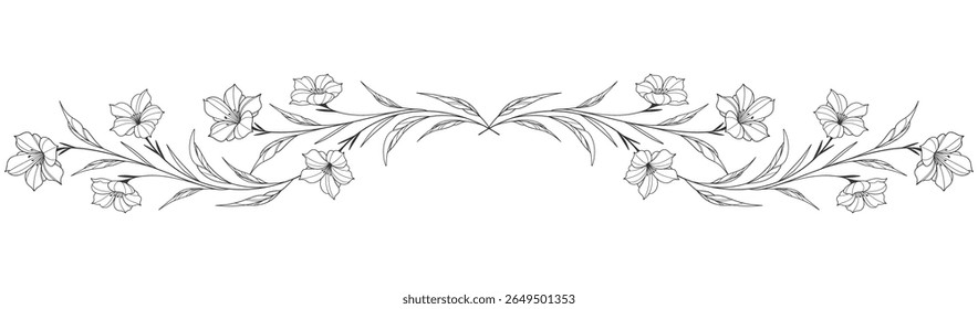 Esboço Floral Botany Collection. desenhos de flores. Preto e branco com arte de linha em fundos brancos. Ilustrações Botânicas Desenhadas À Mão. Eps vetorial