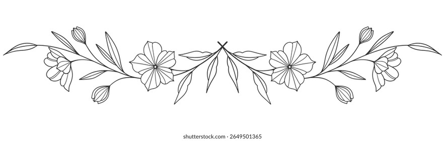 Esboço Floral Botany Collection. desenhos de flores. Preto e branco com arte de linha em fundos brancos. Ilustrações Botânicas Desenhadas À Mão. Eps vetorial