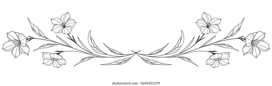 Esboço Floral Botany Collection. desenhos de flores. Preto e branco com arte de linha em fundos brancos. Ilustrações Botânicas Desenhadas À Mão. Eps vetorial