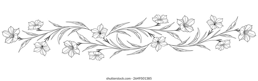 Esboço Floral Botany Collection. desenhos de flores. Preto e branco com arte de linha em fundos brancos. Ilustrações Botânicas Desenhadas À Mão. Eps vetorial
