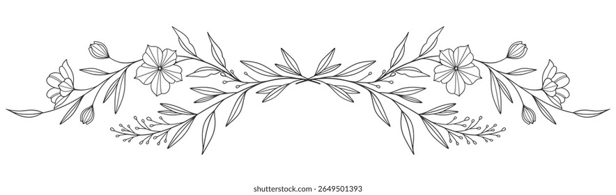 Esboço Floral Botany Collection. desenhos de flores. Preto e branco com arte de linha em fundos brancos. Ilustrações Botânicas Desenhadas À Mão. Eps vetorial