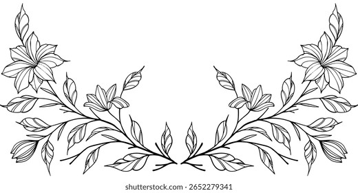 Esboço Floral Botany Collection. desenhos de flores. Preto e branco com arte de linha em fundos brancos. Ilustrações Botânicas Desenhadas À Mão.Vetor