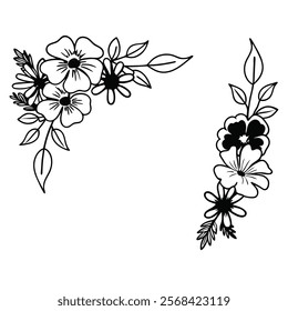 Sketch Floral Botany Collection. Magnolia flower drawings. Black and white with line art on white backgrounds. Hand Drawn Botanical Illustrations.