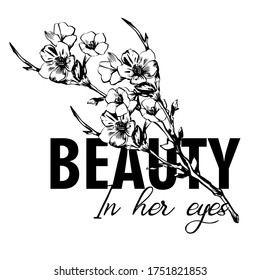 Sketch Floral Botany frame. Apple tree branch with flower drawings. Sakura blossom. Hand Drawn Botanical Illustrations. Perfect for t shirt print