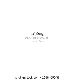 Sketch Floral Botany set. Hand Drawn Feminine Logo. Premade Logo Template in Line Art Style with Clover flower. Vector illustration 