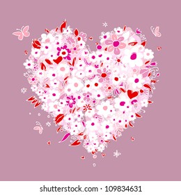 Sketch of floral heart shape for your design