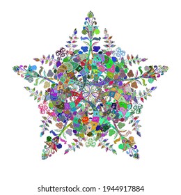 Sketch floral pattern with doodles flowers on blue, white and green colors. Vector illustration.