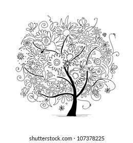 Sketch of floral tree for your design