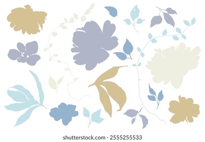 Sketch Flower Botany Collection. Flower Drawings. Isolated botanical flower. Botanical garden. Silhouette flowers. Delicate, natural shades.