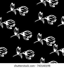 Sketch flower hand drawn  pattern seamless black and white